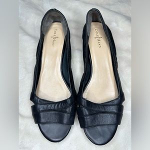 Cole Haan Women's NikeAir Black Peep Toe Leather Wedge Sandals, Size 7.5
